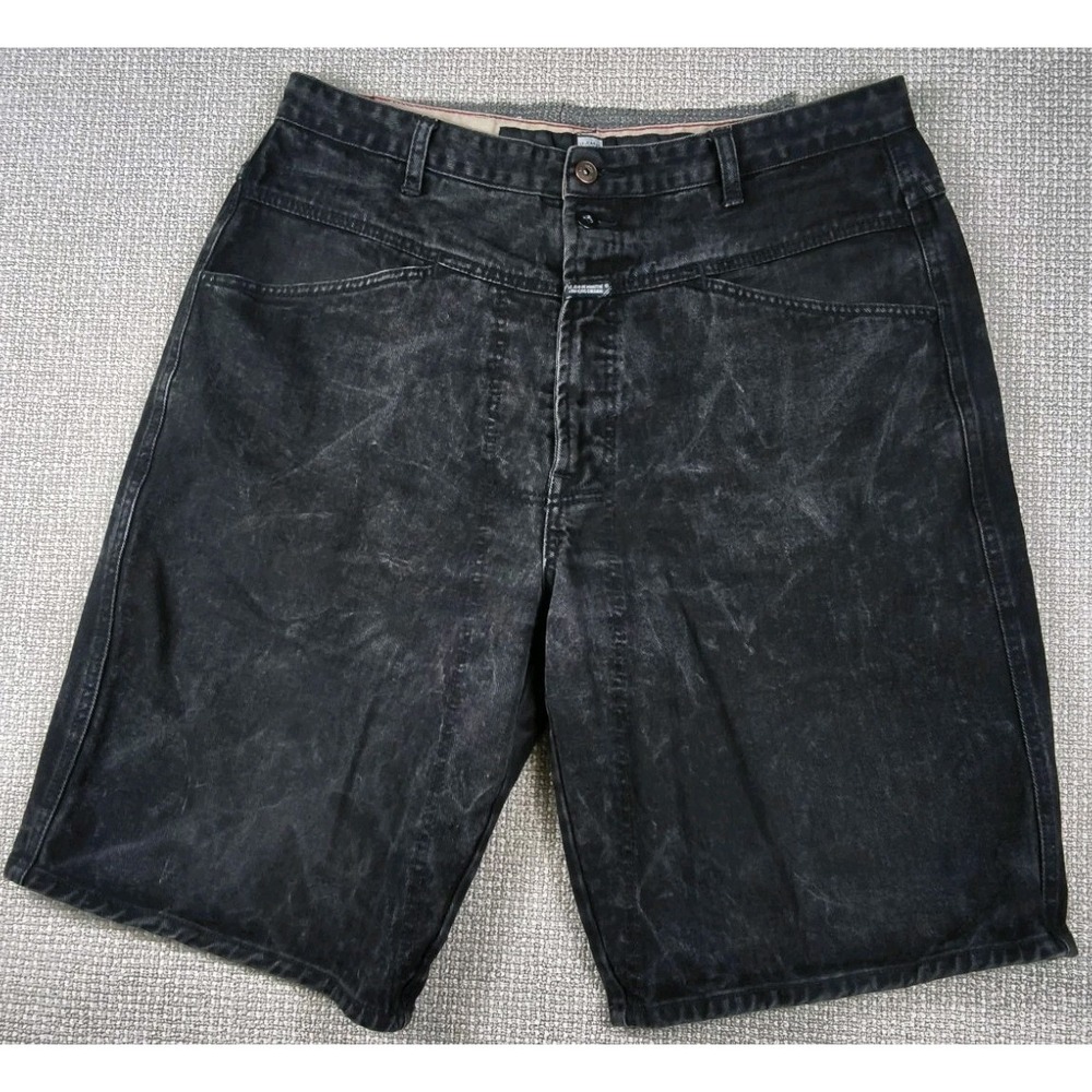 Vintage Marithe Francois Girbaud Black Baggy Denim Jean Shorts Sz 36 90s Hip Hop